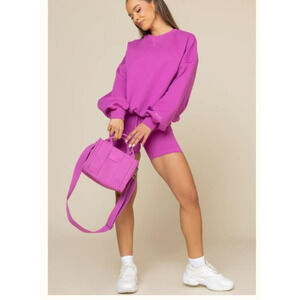 Popflex Cloud Crewneck Sweatshirt Womens L/XL Merlot Oversized Pullover Pockets